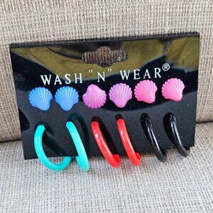Wash N Wear Women Earrings Plastic Fashion Jewelry Multi Color Set of 6 NWT